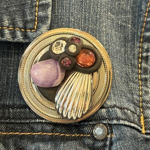 Stunning Vintage Art Deco Style Brooch Pin with Mixed Stones Unisex - Picture 3 of 8